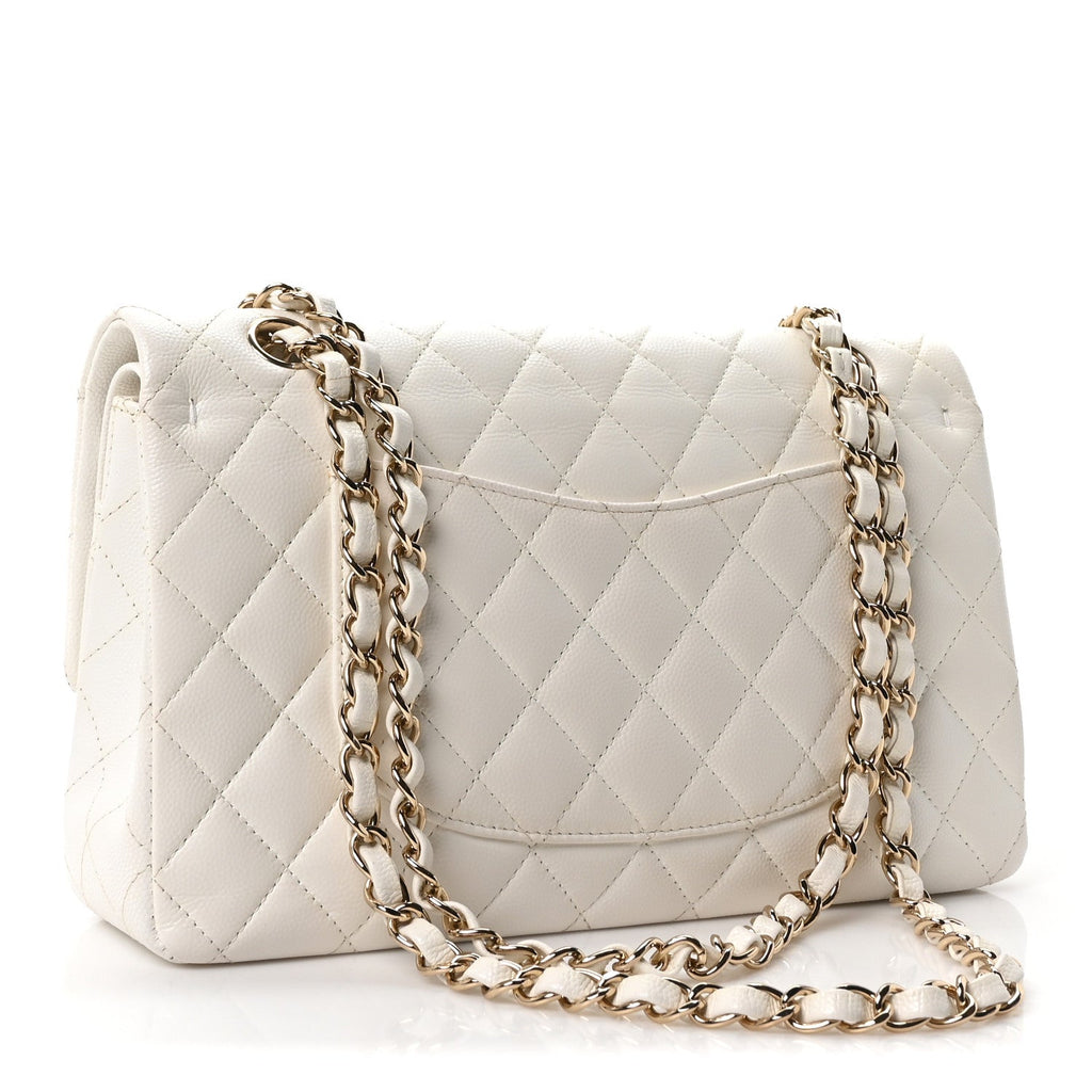 Caviar Quilted Medium Double Flap White wholesalehk.shop
