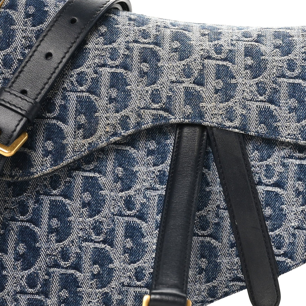 Denim Oblique Jacquard Saddle Bag With Strap Blue wholesalehk.shop