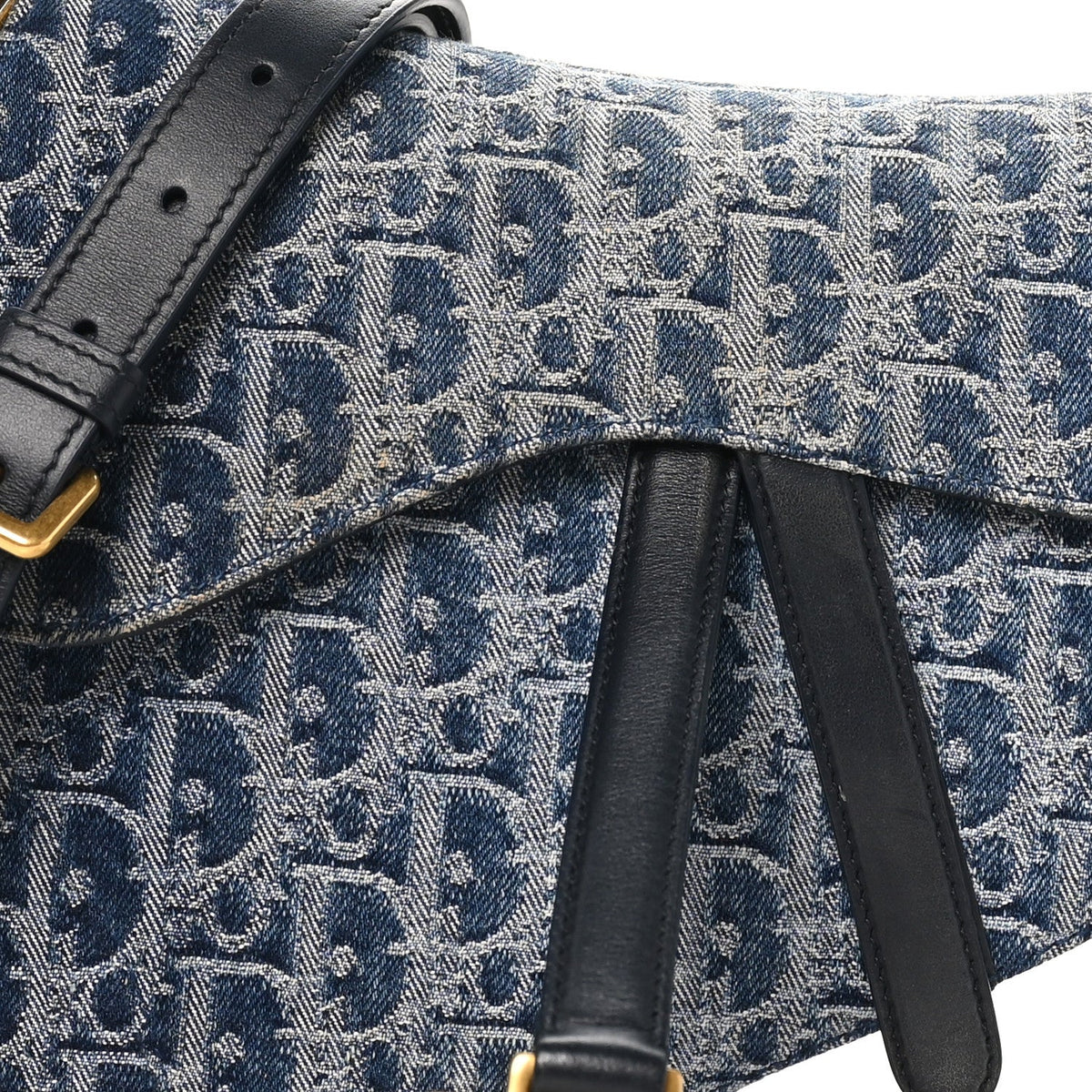 Denim Oblique Jacquard Saddle Bag With Strap Blue wholesalehk.shop