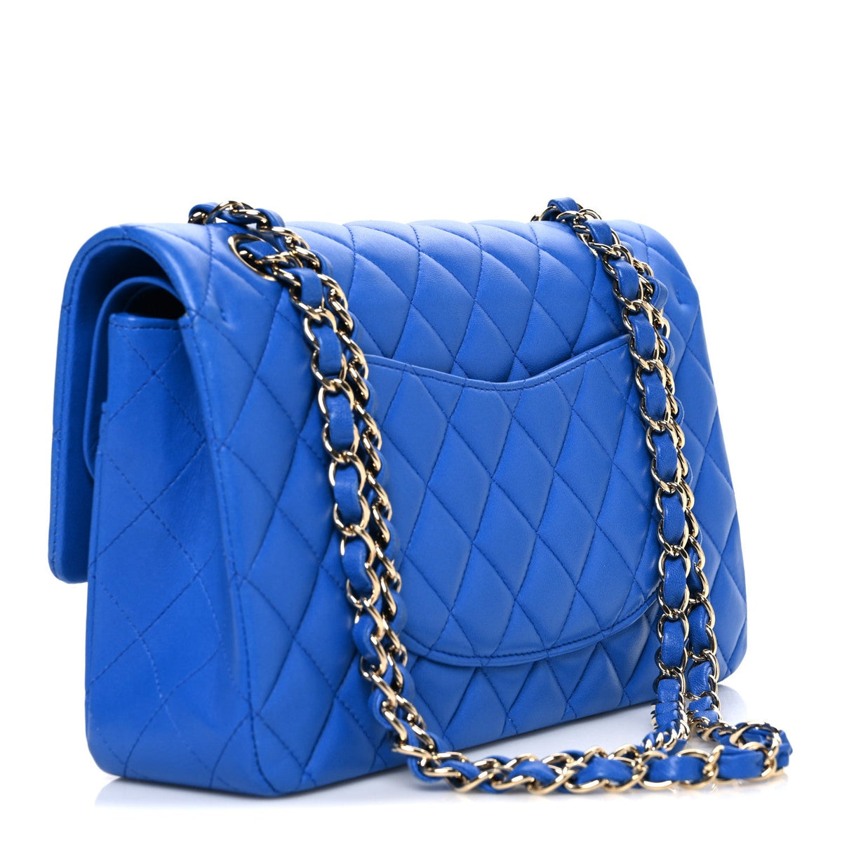 Lambskin Quilted Medium Double Flap Blue wholesalehk.shop