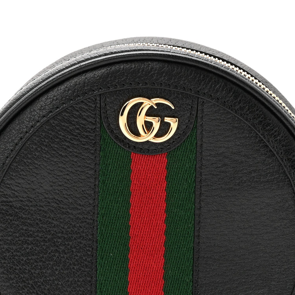 Textured Calfskin Web Ophidia Round Wrist Wallet Black wholesalehk.shop