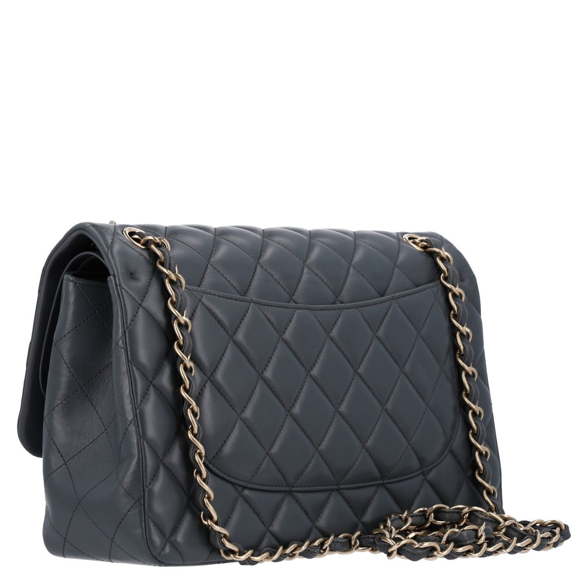 Lambskin Quilted Jumbo Double Flap Dark Grey wholesalehk.shop