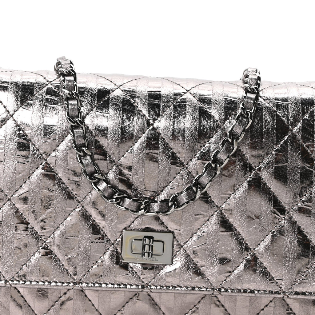 Metallic Striped Calfskin Reissue Wallet On Chain WOC Silver wholesalehk.shop