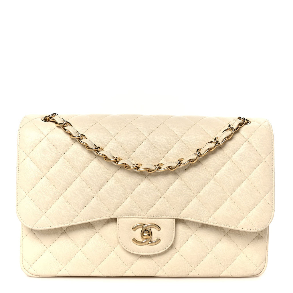 Caviar Quilted Jumbo Double Flap White wholesalehk.shop