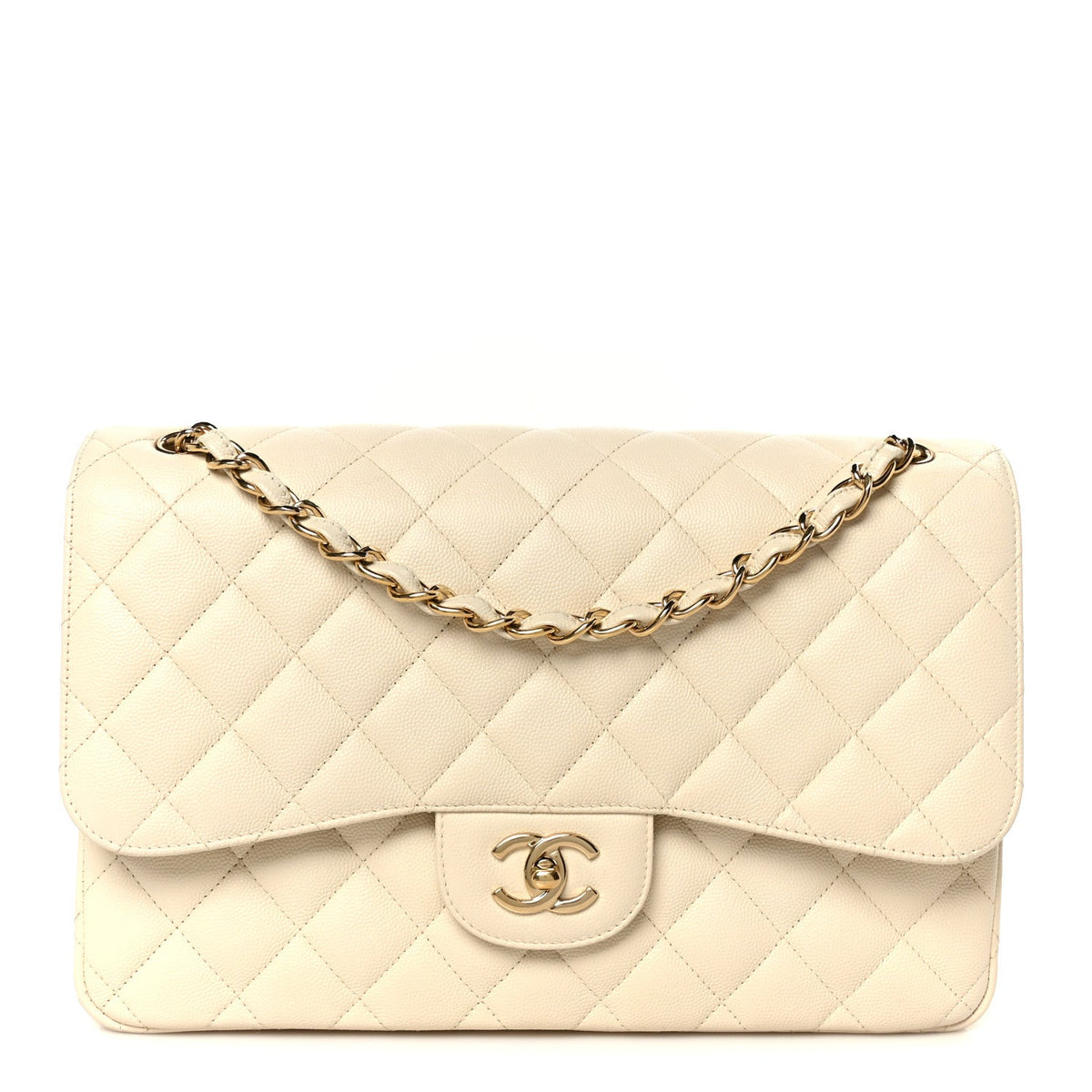 Caviar Quilted Jumbo Double Flap White wholesalehk.shop