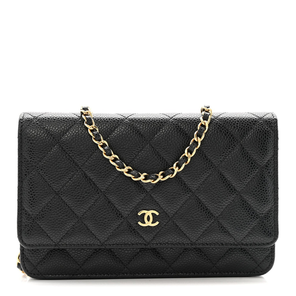Caviar Quilted Wallet on Chain WOC Black wholesalehk.shop