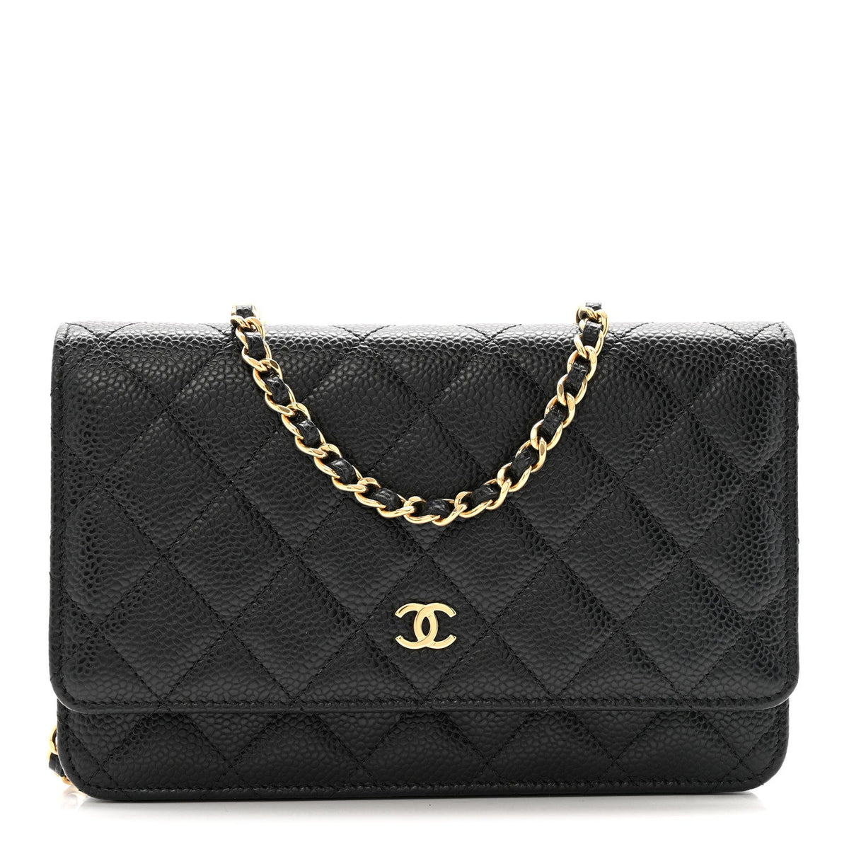 Caviar Quilted Wallet on Chain WOC Black wholesalehk.shop