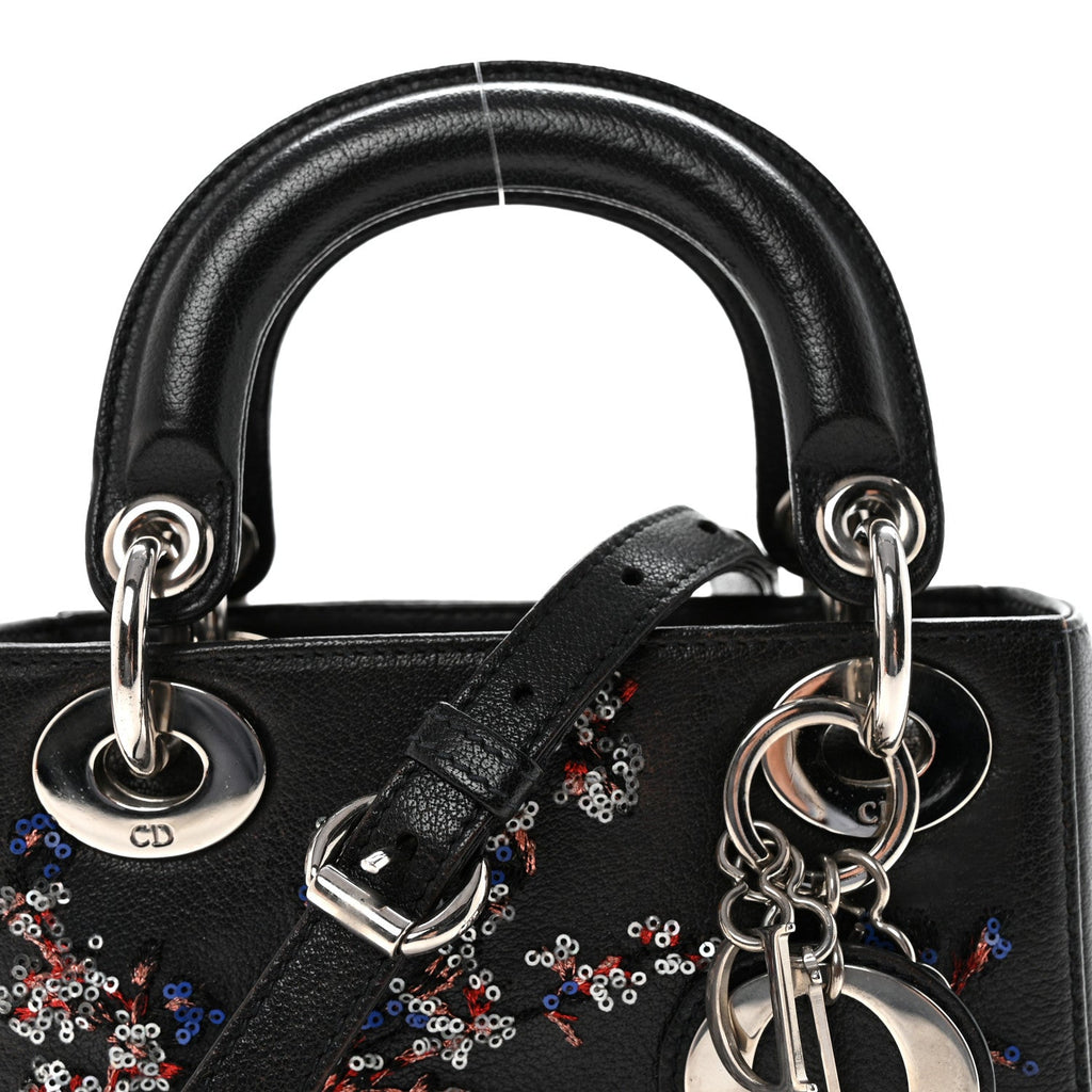 Goatskin Sequin Embroidered Mini Lady Dior Black wholesalehk.shop
