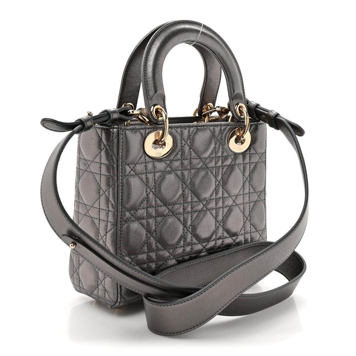 Metallic Lambskin Cannage Small My ABCDior Lady Dior Dark Silver wholesalehk.shop
