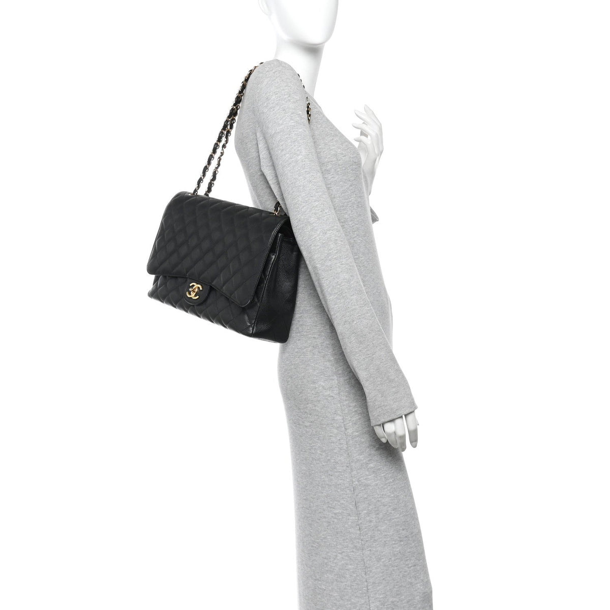 Caviar Quilted Maxi Double Flap Black wholesalehk.shop