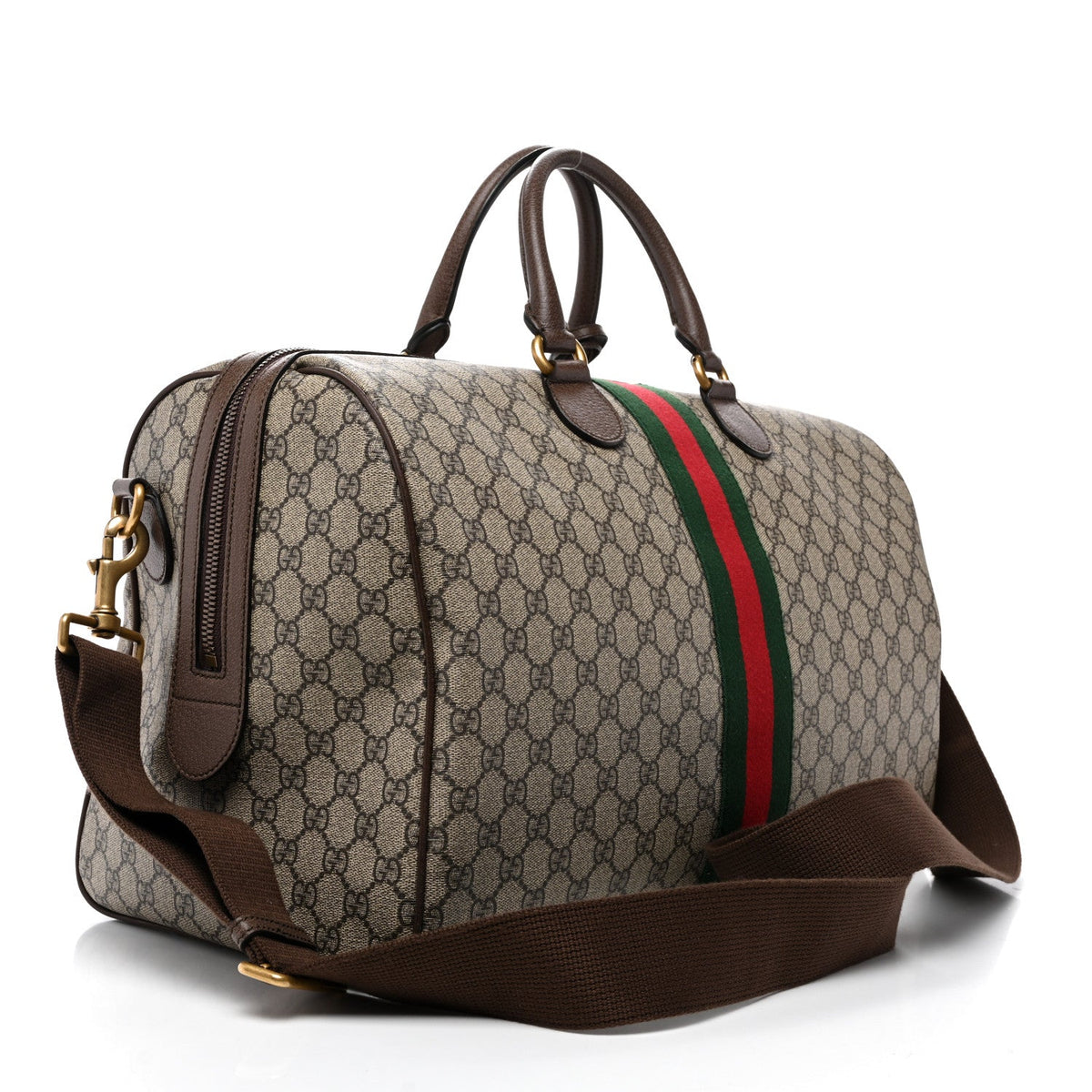 GG Supreme Monogram Textured Dollar Calfskin Web Medium Ophidia Carry-On Duffle Bag Beige Ebony New Acero wholesalehk.shop