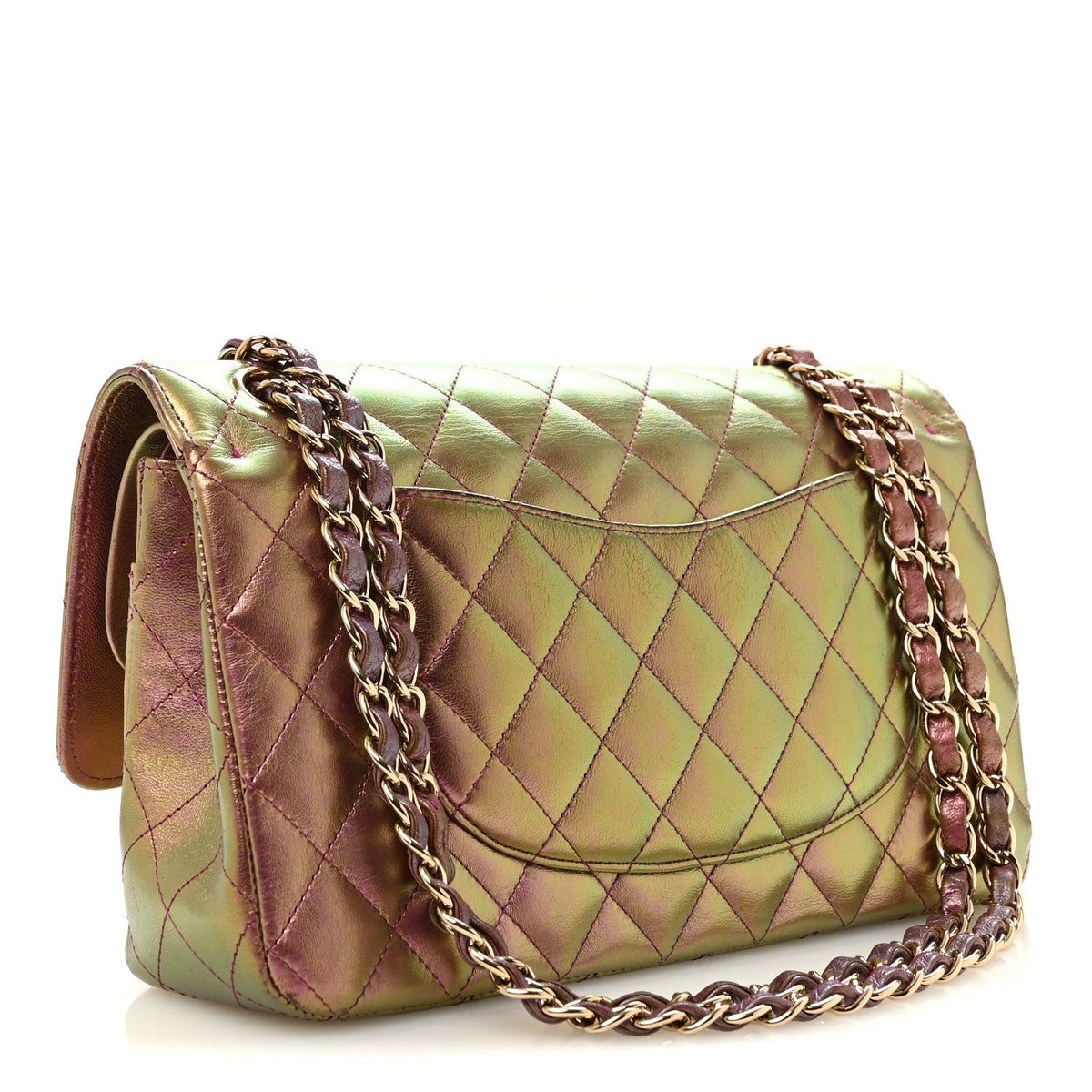 Iridescent Lambskin Quilted Medium Double Flap Purple wholesalehk.shop