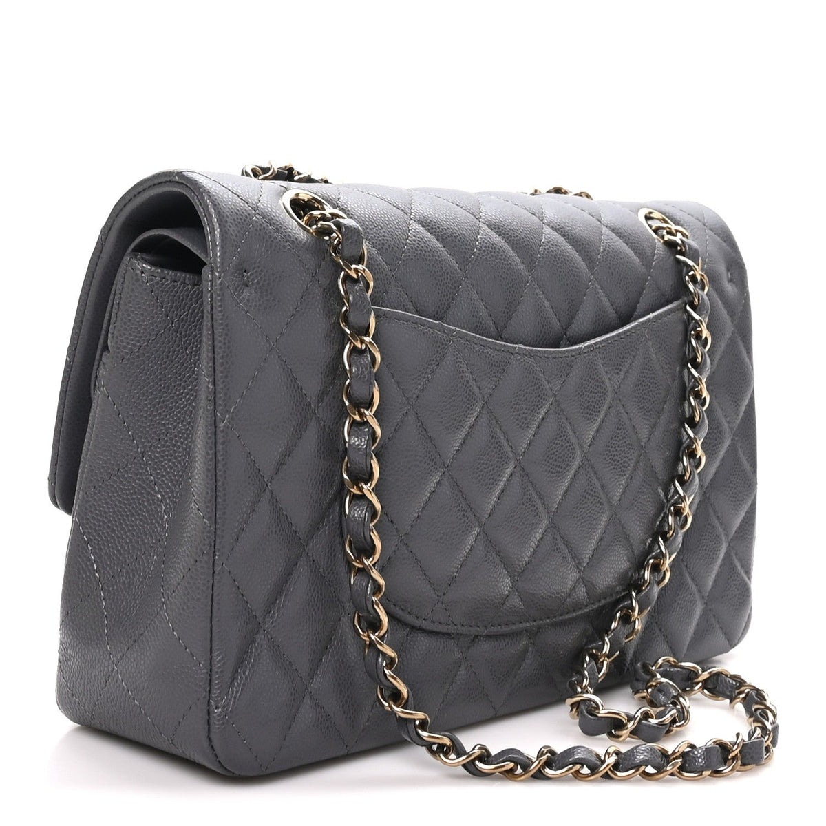 Caviar Quilted Medium Double Flap Dark Grey wholesalehk.shop