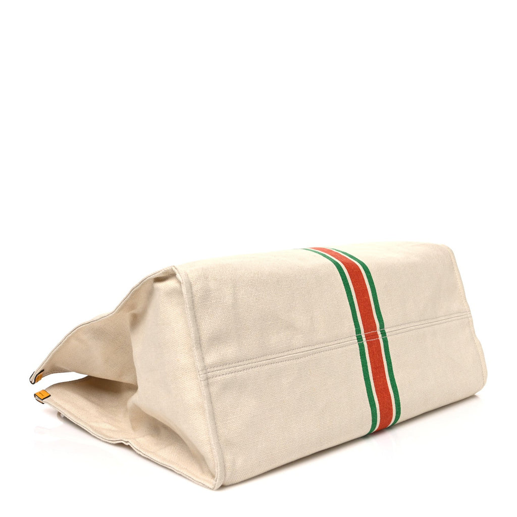 Linen Heavy Canvas Textured Dollar Calfskin Web Large Retro Interlocking G Foldable Tote Light Beige wholesalehk.shop
