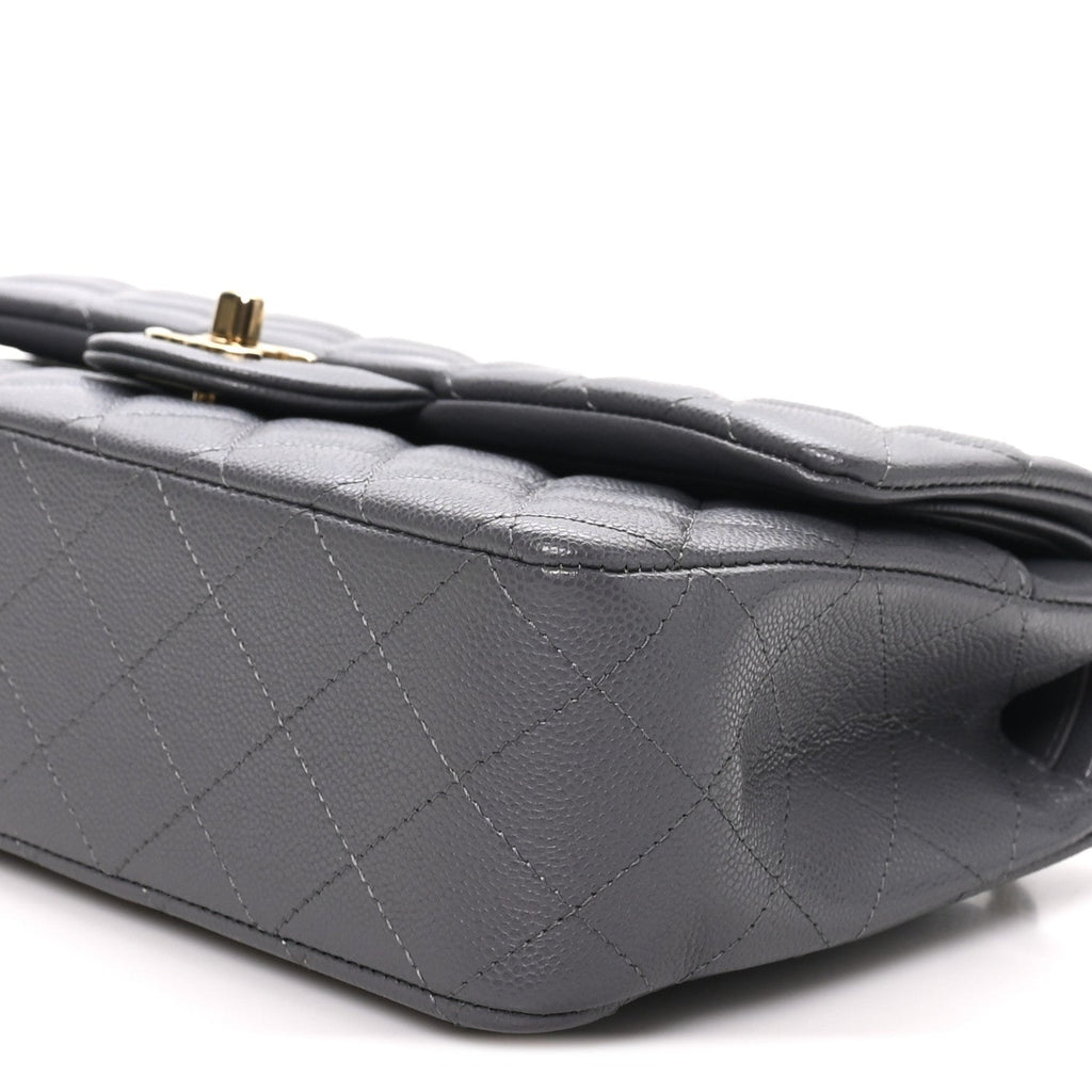 Caviar Quilted Medium Double Flap Dark Grey wholesalehk.shop