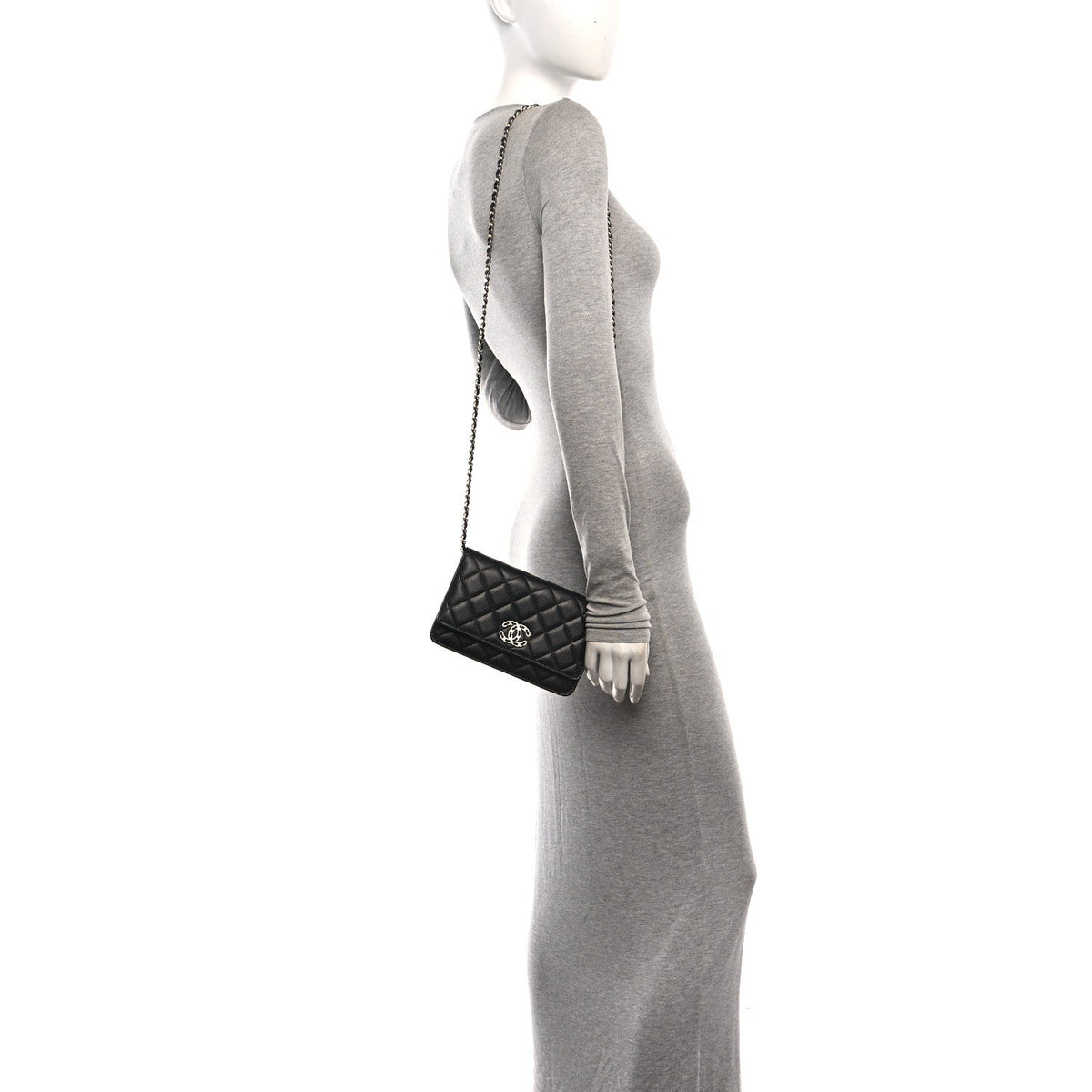 Caviar Quilted Chanel 19 Wallet On Chain WOC Black White wholesalehk.shop