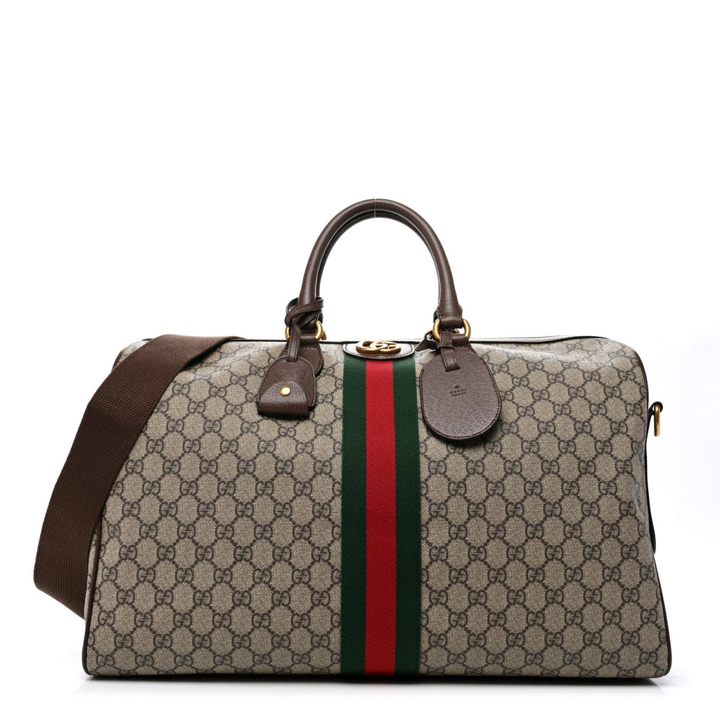 GG Supreme Monogram Textured Dollar Calfskin Web Medium Ophidia Carry-On Duffle Bag Beige Ebony New Acero wholesalehk.shop