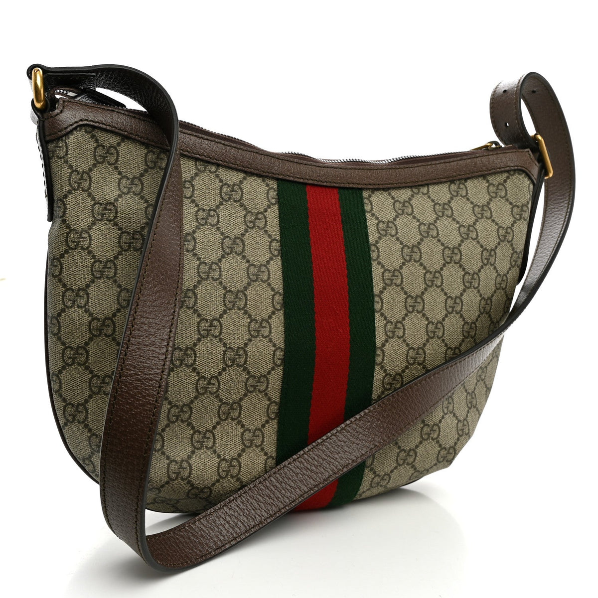 GG Supreme Monogram Web Small Ophidia Half Moon Hobo Brown wholesalehk.shop