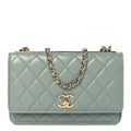 Lambskin Quilted Trendy CC Wallet On Chain WOC Light Blue wholesalehk.shop