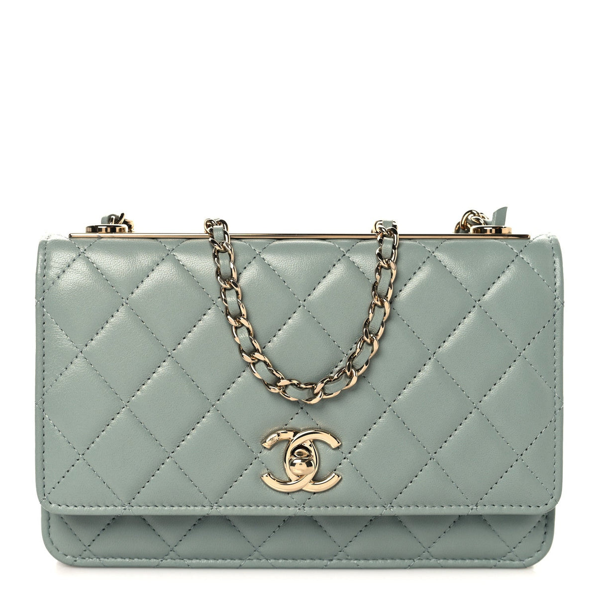 Lambskin Quilted Trendy CC Wallet On Chain WOC Light Blue wholesalehk.shop
