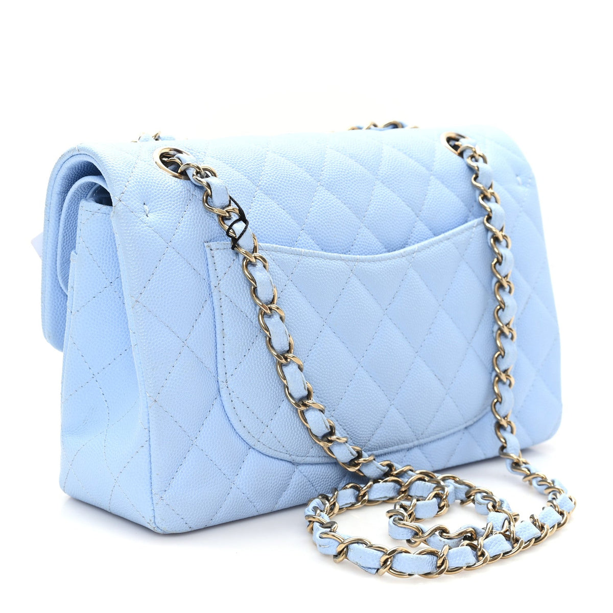 Caviar Quilted Small Double Flap Light Blue wholesalehk.shop