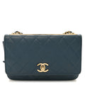 Lambskin Quilted Trendy CC Wallet On Chain WOC Blue wholesalehk.shop