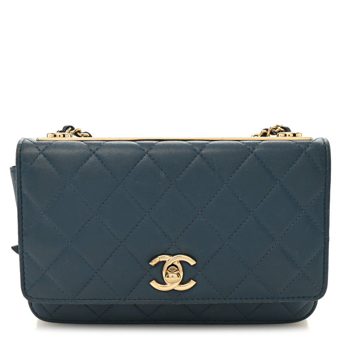 Lambskin Quilted Trendy CC Wallet On Chain WOC Blue wholesalehk.shop