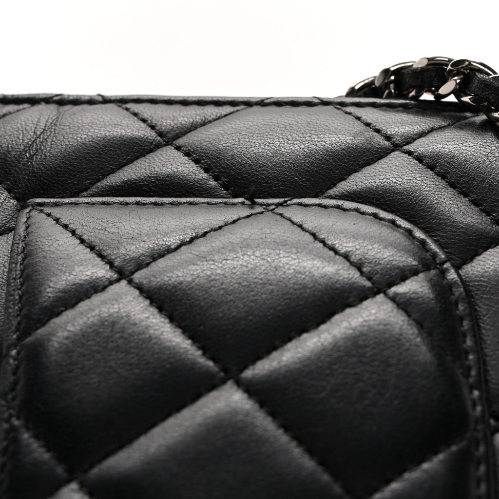 Lambskin Quilted Wallet On Chain WOC Black wholesalehk.shop