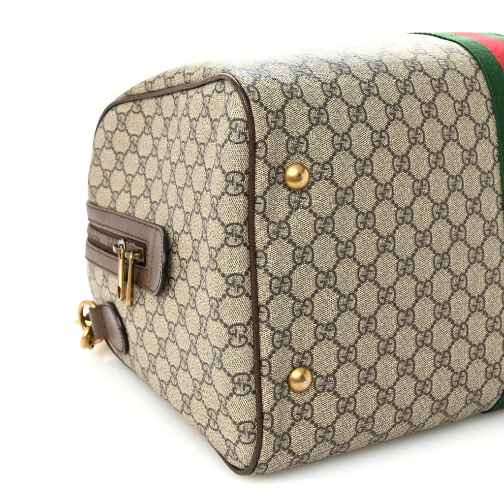 GG Supreme Monogram Textured Dollar Calfskin Web Medium Ophidia Carry-On Duffle Bag Beige Ebony New Acero wholesalehk.shop