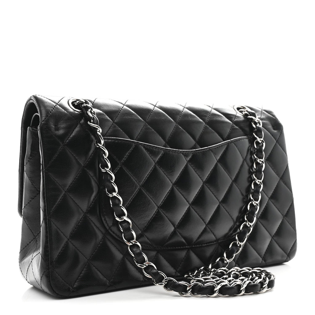 Lambskin Quilted Medium Double Flap Black wholesalehk.shop