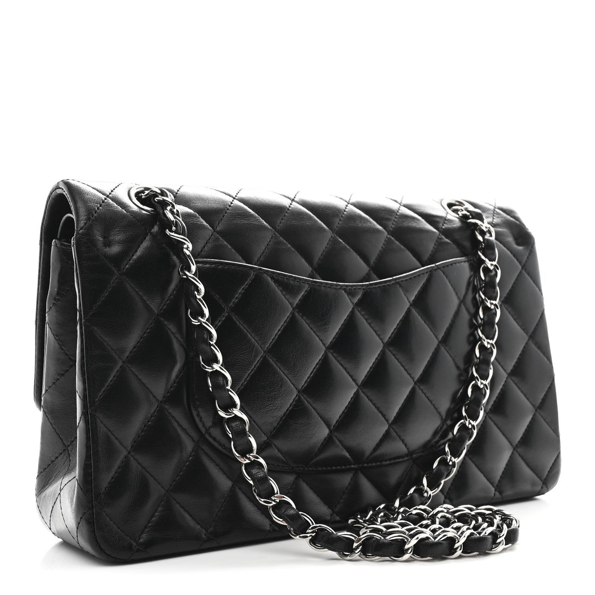 Lambskin Quilted Medium Double Flap Black wholesalehk.shop