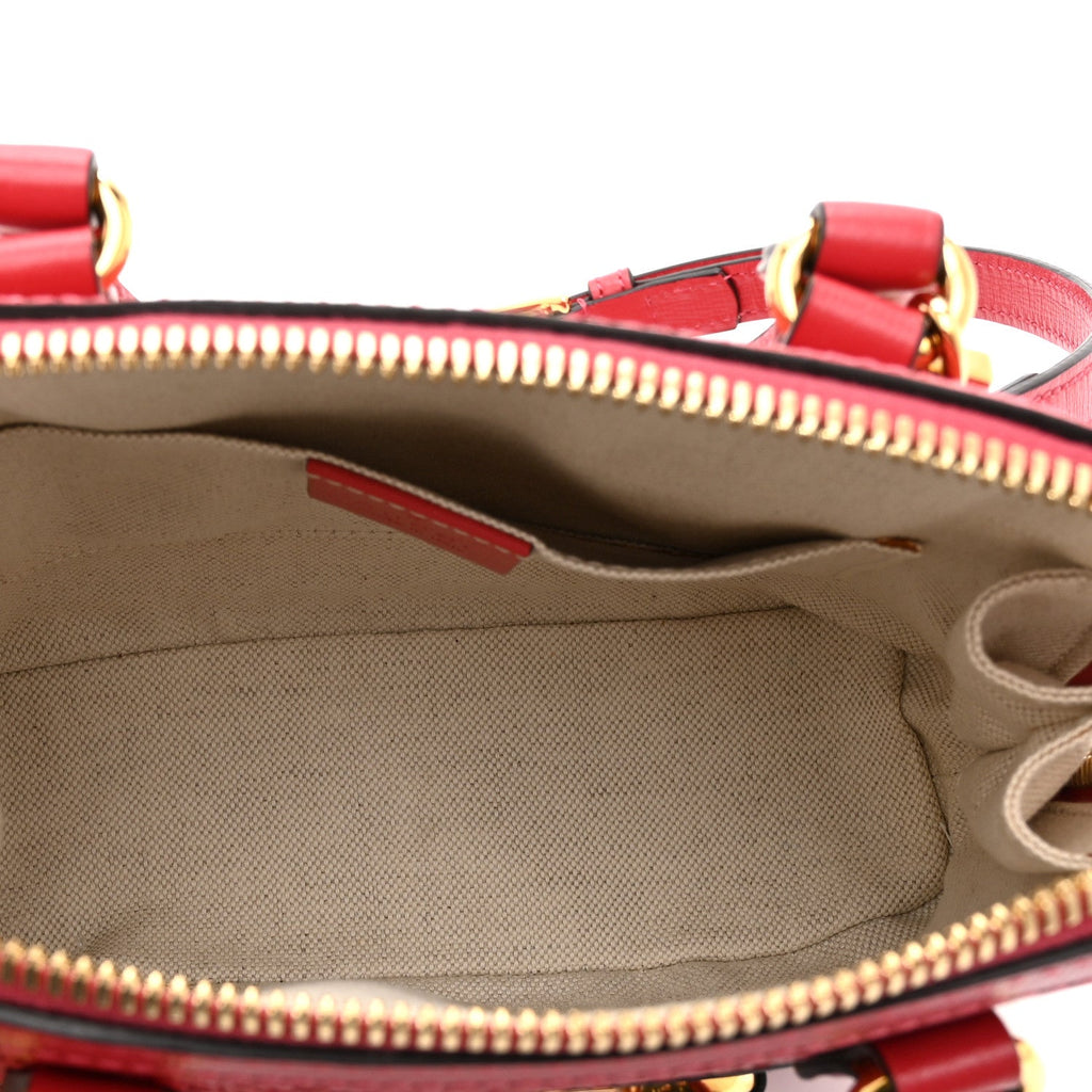 Straw Azalea Calfskin Woven Mini Horsebit 1955 Top Handle Bag Coral Wave Black wholesalehk.shop