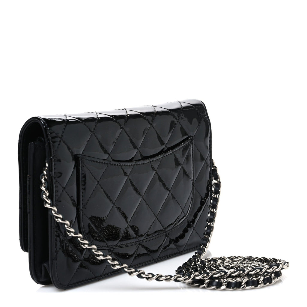 Patent Quilted Wallet On Chain WOC Black wholesalehk.shop