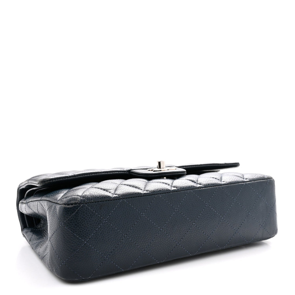 Caviar Quilted Medium Double Flap Navy wholesalehk.shop