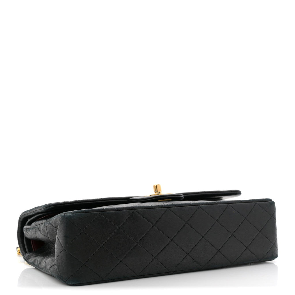 Lambskin Quilted Medium Double Flap Black wholesalehk.shop