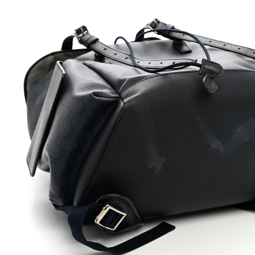 GG Supreme Monogram Textured Dollar Calfskin Medium Ophidia Double Buckle Backpack Blue Dark Blue Black wholesalehk.shop