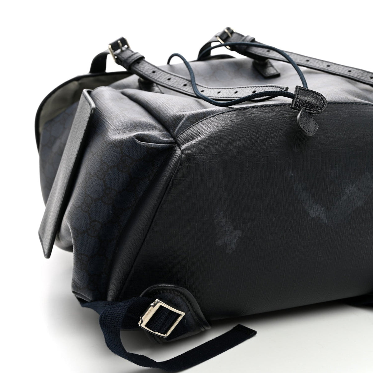 GG Supreme Monogram Textured Dollar Calfskin Medium Ophidia Double Buckle Backpack Blue Dark Blue Black wholesalehk.shop