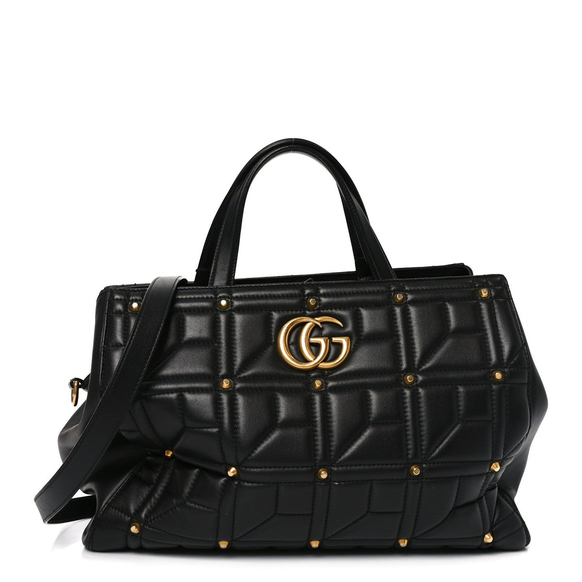 Calfskin Matelasse Studded Medium GG Marmont Tote Black wholesalehk.shop