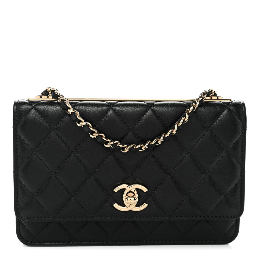 Lambskin Quilted Trendy CC Wallet On Chain WOC Black wholesalehk.shop