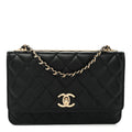 Lambskin Quilted Trendy CC Wallet On Chain WOC Black wholesalehk.shop