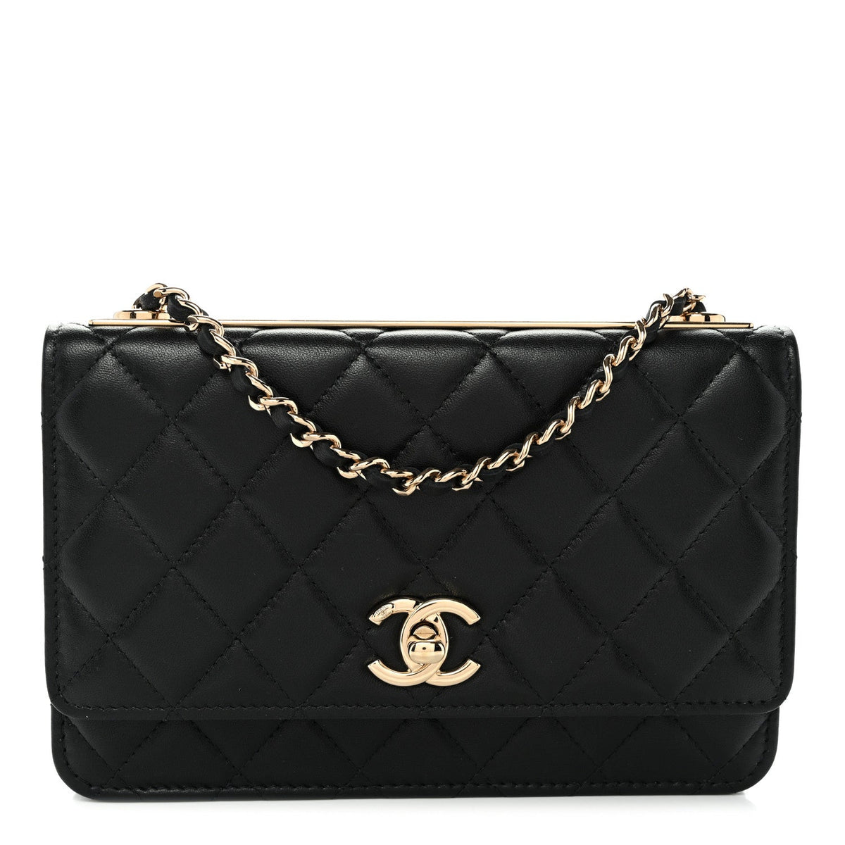 Lambskin Quilted Trendy CC Wallet On Chain WOC Black wholesalehk.shop