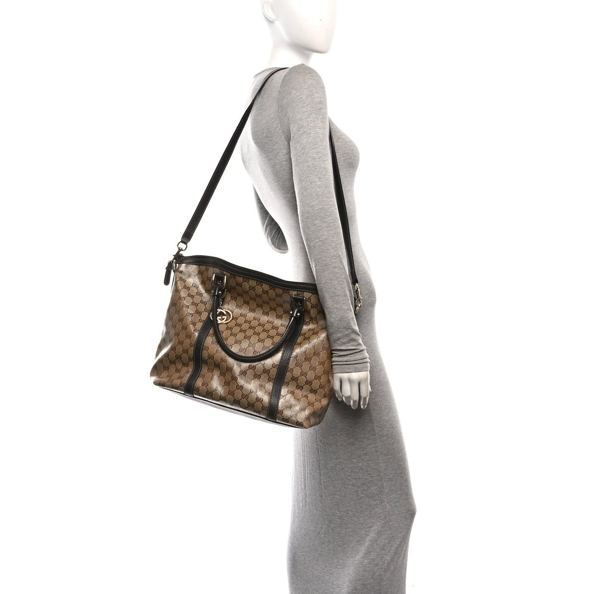 Crystal Monogram Large GG Charm Dome Satchel Dark Brown wholesalehk.shop