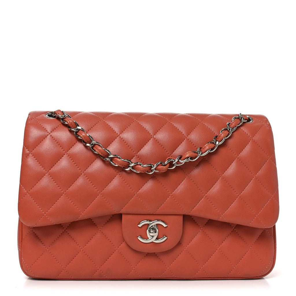 Lambskin Quilted Jumbo Double Flap Orange wholesalehk.shop