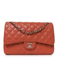 Lambskin Quilted Jumbo Double Flap Orange wholesalehk.shop