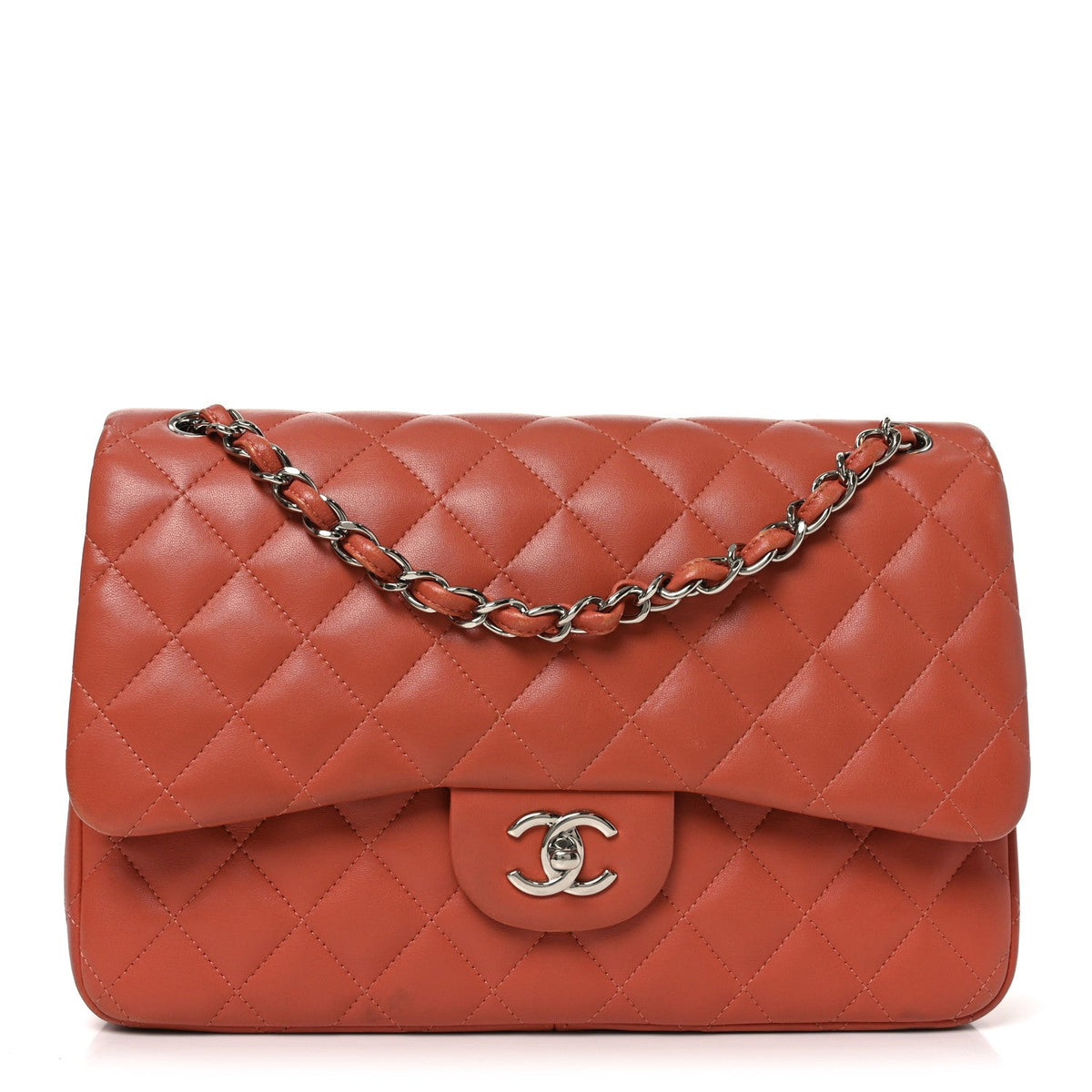 Lambskin Quilted Jumbo Double Flap Orange wholesalehk.shop