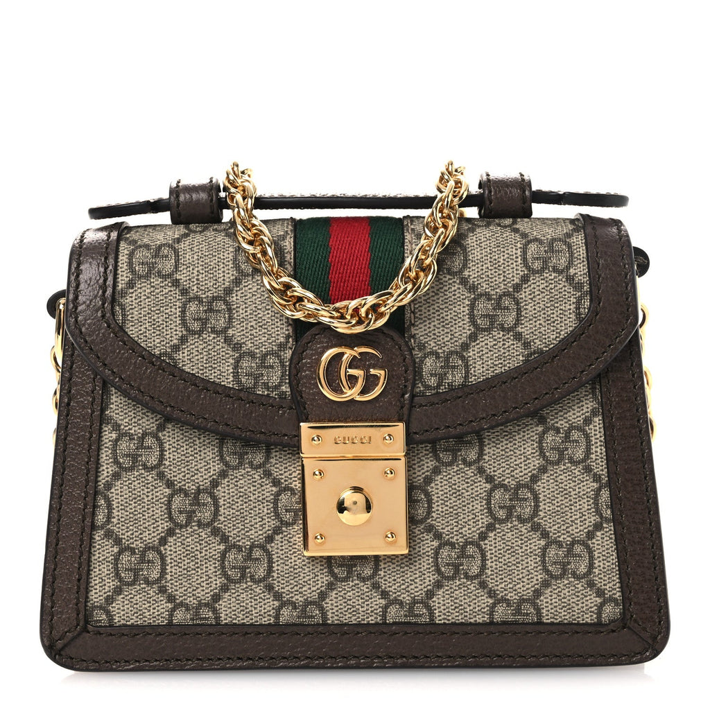 GG Supreme Monogram Textured Dollar Calfskin Web Mini Ophidia Padlock Top Handle Chain Shoulder Bag Beige Ebony New Acero £¨ Direct shipment via from wholesalehk.shop