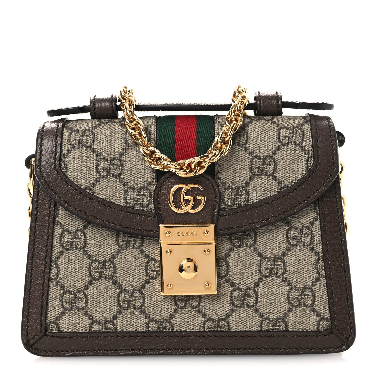 GG Supreme Monogram Textured Dollar Calfskin Web Mini Ophidia Padlock Top Handle Chain Shoulder Bag Beige Ebony New Acero £¨ Direct shipment via from wholesalehk.shop