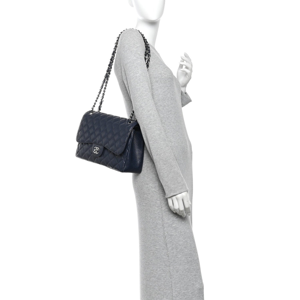 Caviar Quilted Jumbo Double Flap Navy Blue Navy Blue wholesalehk.shop