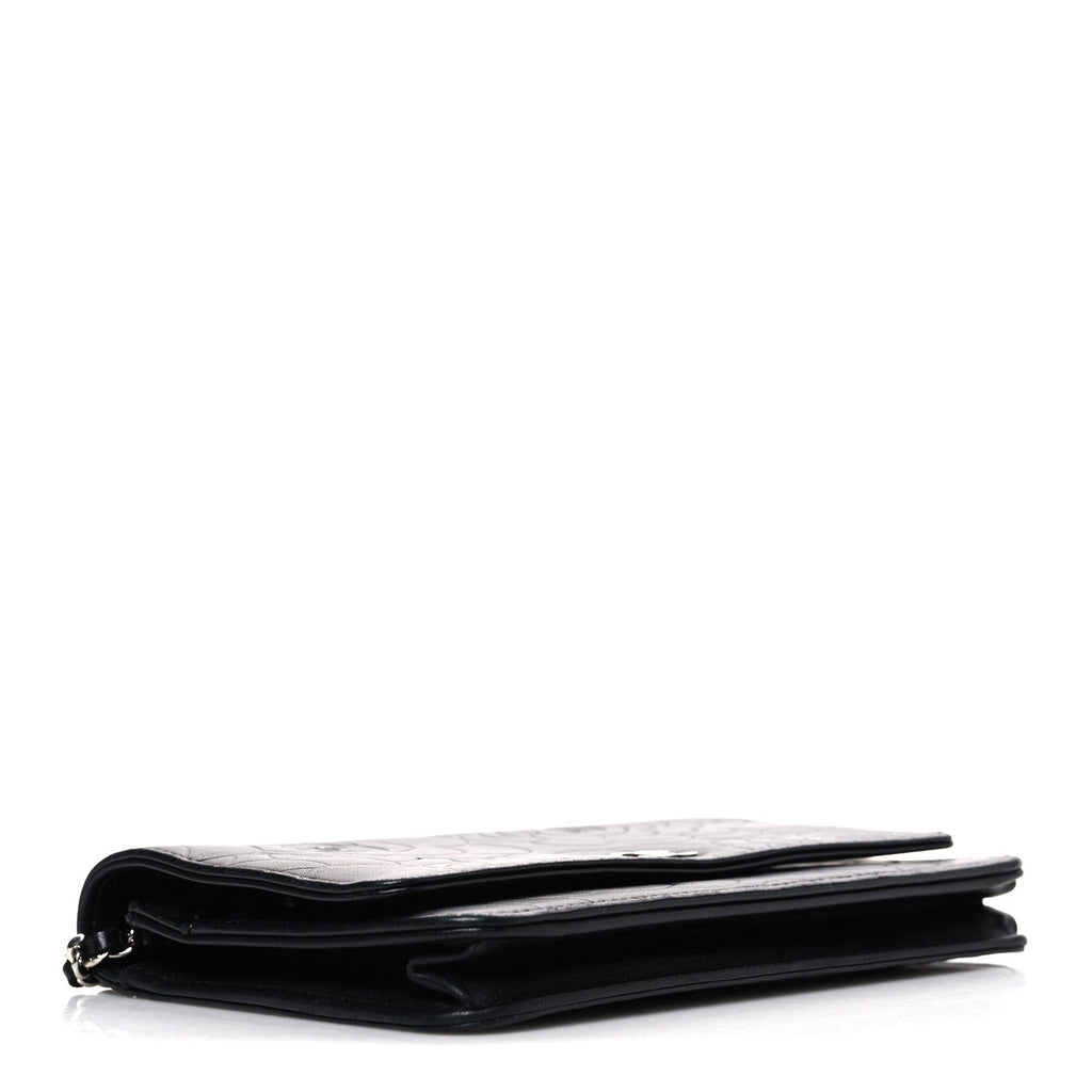 Lambskin Camellia Embossed Wallet on Chain WOC Black wholesalehk.shop