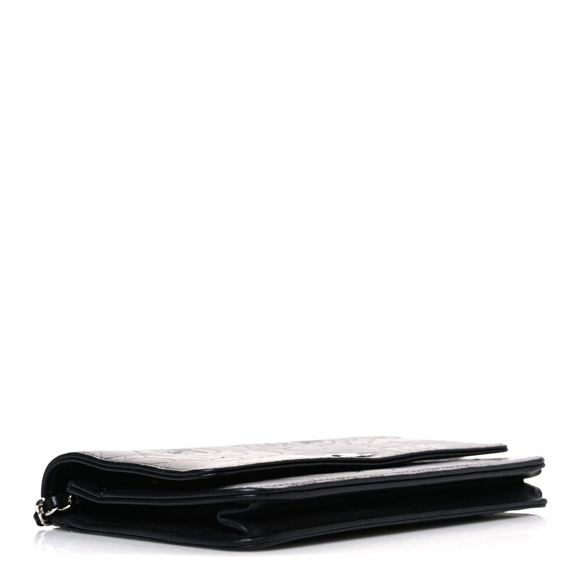 Lambskin Camellia Embossed Wallet on Chain WOC Black wholesalehk.shop